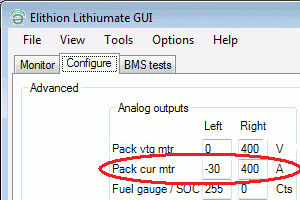 Configure screen, set ammeter full scale