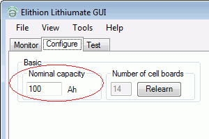 Configure screen, capacity