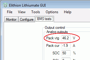 BMS test screen, force pack voltage