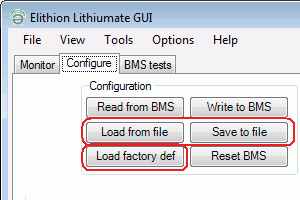 Configure screen, settings buttons