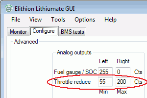 Configure screen, throttle reduce settings