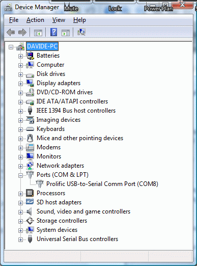 Device Manager showing COM port